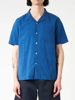 Universal Works - Road Shirt in Washed Indigo Seersucker
