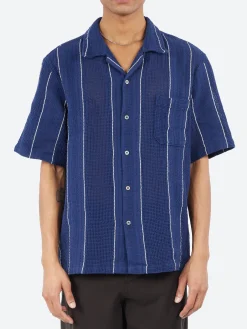 Universal Works - Road Shirt in Navy Reef Stripe Cotton