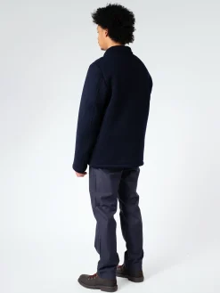 Vetra - Thick Knitted Virgin Wool Melton Jacket in Navy
