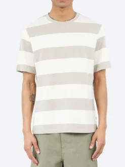 Wax London - Dean Stripe Textured T-Shirt in Clay and Ecru