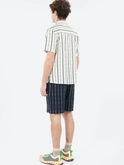 Wax London - Didcot Fleck Stripe Short Sleeve Shirt in Ecru