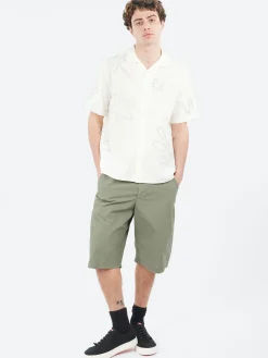 Wax London - Didcot Floral Embroidered Short Sleeve Shirt in Ecru and Pale Blue