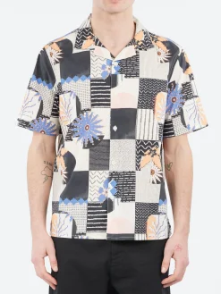 Wax London - Didcot Grid Floral Short Sleeve Shirt in Black and Multi