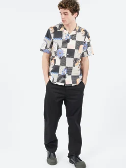 Wax London - Didcot Grid Floral Short Sleeve Shirt in Black and Multi