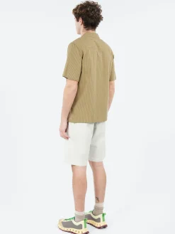 Wax London - Didcot Slub Stripe Short Sleeve Shirt in Khaki