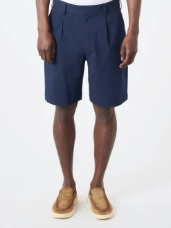Wax London - Linton Pleat Short in Navy Seersucker