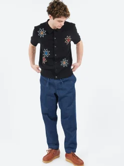 Wax London - Tellaro Embroidered Knitted Cotton Polo in Black