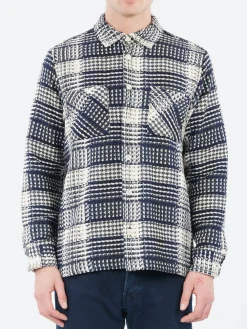 Wax London - Whiting Overshirt in Navy and Ecru Addle Check