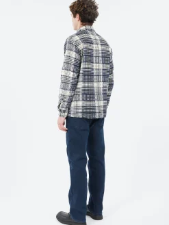 Wax London - Whiting Overshirt in Navy and Ecru Addle Check
