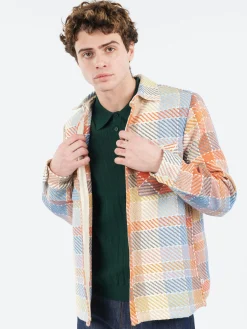 Wax London - Whiting Overshirt in Blue and Orange Pike Check
