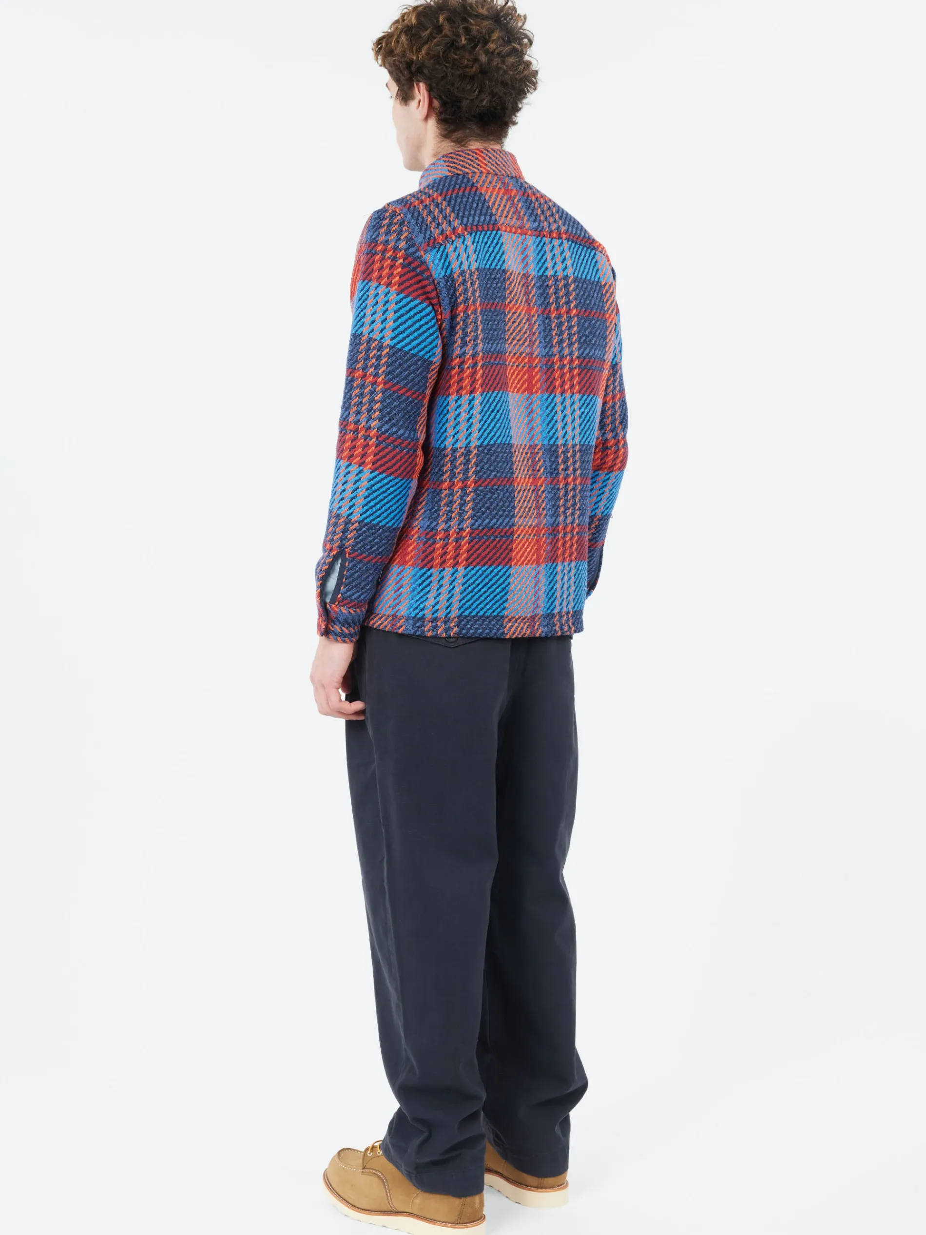 Wax London - Whiting Overshirt in Blue and Red Lake