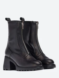 Wonders - Heel Front Zip Boots in Black Wild