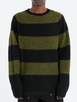 YMC - Suedehead Stripe Sweater in Black and Green