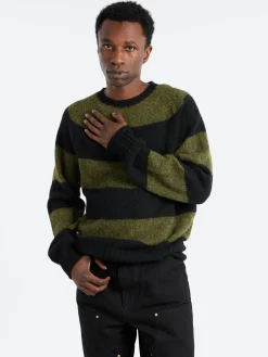 YMC - Suedehead Stripe Sweater in Black and Green